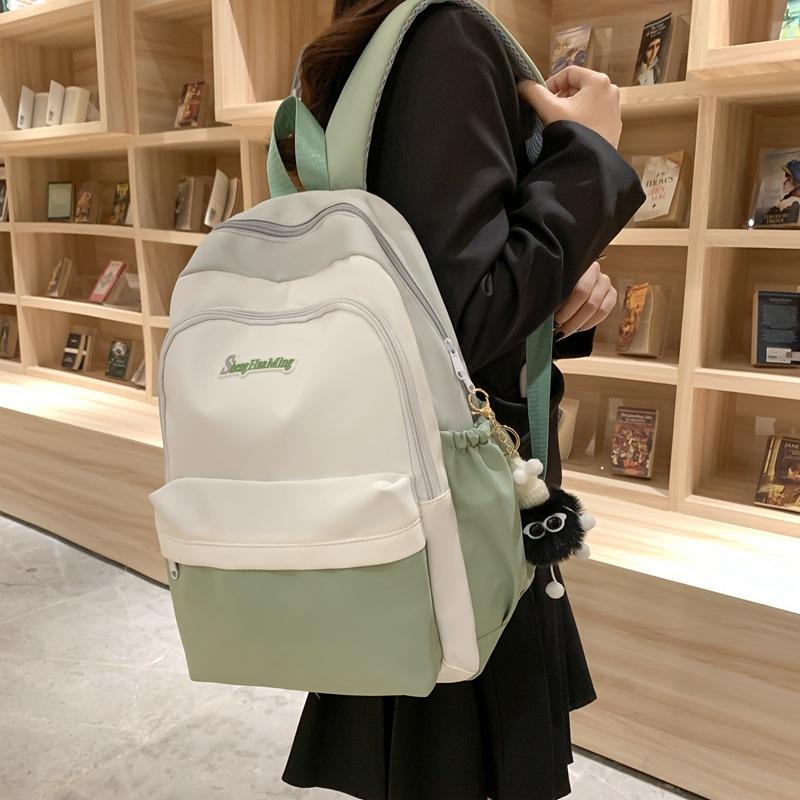 Female Block Color Backpack Girls School Bag Junior High School Student Backpack