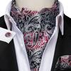 Men Business Cravat Silk Ascot Scarves Grey Paisley Tie Set for Men Handkerchief Cufflink Set