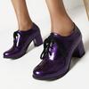 Женские фиолетовые туфли-лоферы на высоком каблуке, модные туфли на шнуровке, черные, белые, на блочном каблуке, для вечеринки, свадьбы, офиса, женские, большого размера 45