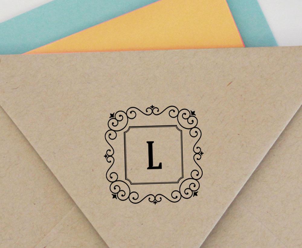 Printtoo Alphabet L Monogram Initial Square Swirl Border Self Inking Rubber Stamp Office