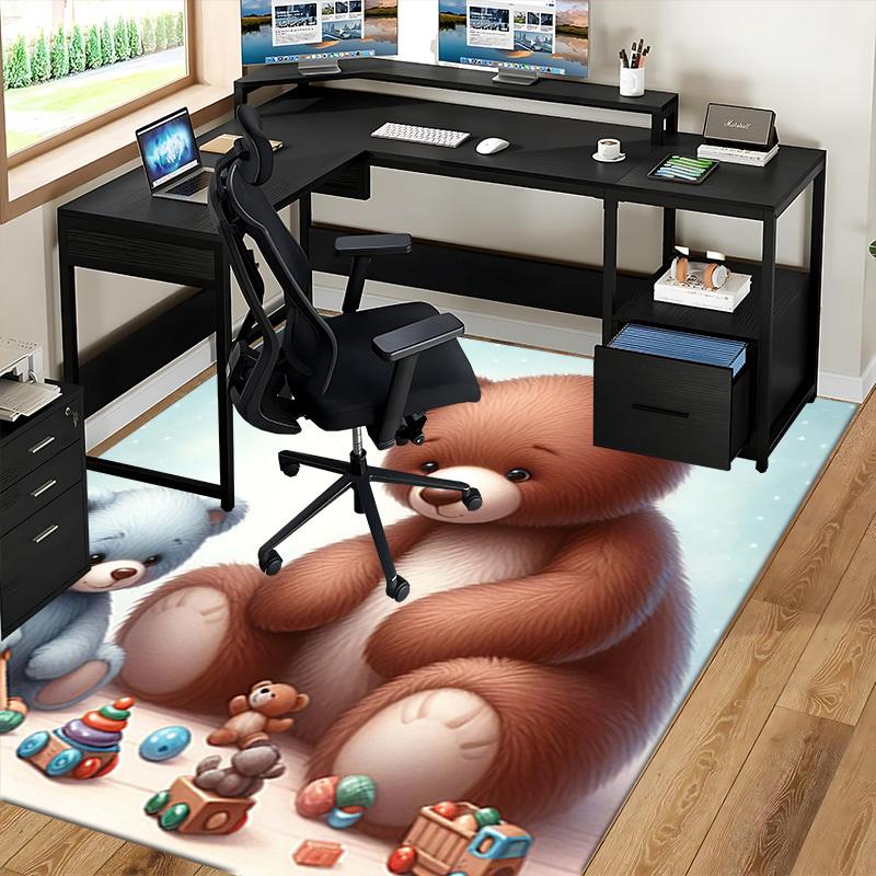 1pc Teddy Bear Office Chair Mat - Anime Cartoon Design, Non-Slip Carpet for Home Decor, Suitable for All Seasons, Ideal as a Gift or for Gaming Rooms