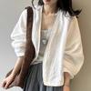 Retro White Shirt Jacket, Women's Summer Artistic Long Sleeved Cardigan Top Design, Thin and Loose, Versatile Sun Protection Shirt