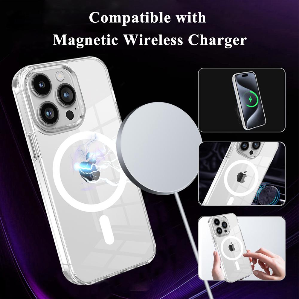 KEYSION Прозрачный чехол MagSafe для iPhone 15 14 Pro Max Прозрачный магнитный чехол для беспроводной зарядки iPhone 13 Pro Max