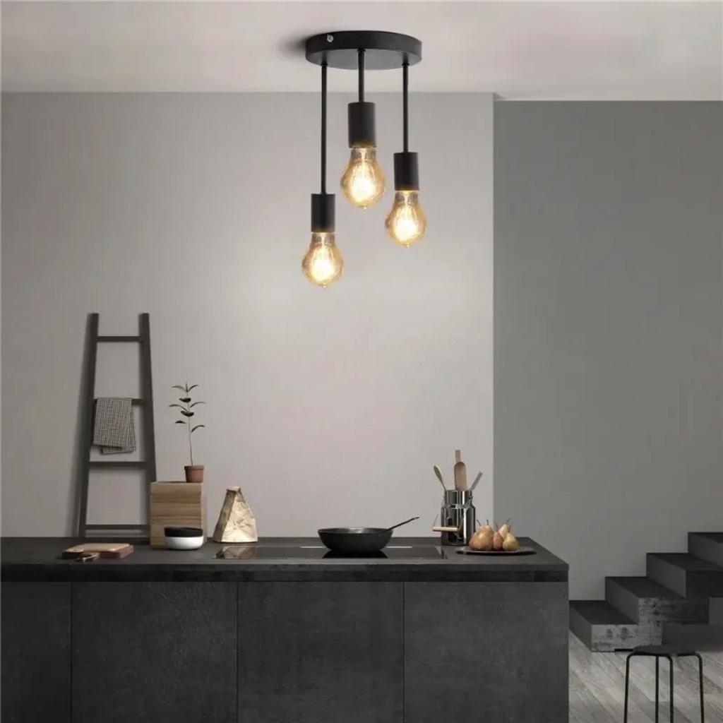New Minimalist 3-Light Iron Industrial Chandelier for Bedroom Kitchen Living Dining Room