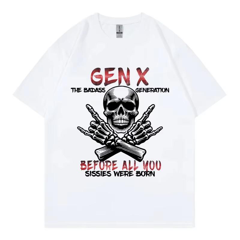 Funny Skull Unisexs Women Gothic Vintage Short Sleeve Tshirts The Badass Generation Meme Tshirt Fashion Casual Oversized T Shirt