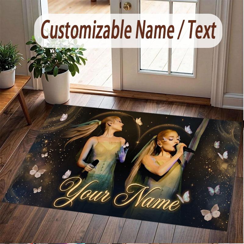 Custom Name Crystal Velvet Rug,Ariana Grande Comfortable Anti Slip Floor Mat For Room Decoration