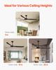 72" Wood Blade Ceiling Fan No Light Remote Control Reversible Motor Black