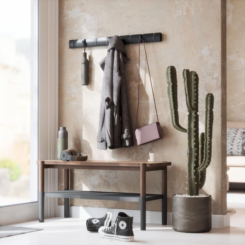 Official Umbra Wall Wall Storage FLIP 2318858040 Hooks, Hanger, Hooks, Wooden, Black, 8-Row HOOK,