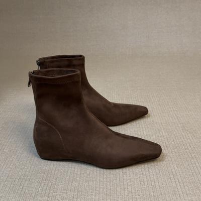 Версия из овчины~ Ретро квадратный носок, короткие ботинки на скрытой платформе, женские замшевые ботильоны, тонкие ботинки, эластичные ботинки на молнии сзади, ботинки Мартин