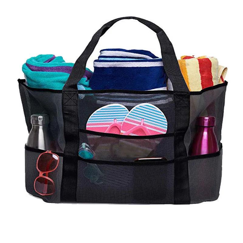 Большая пляжная сумка для полотенец, прочная пляжная сумка из полой сетки для игрушек, пляжная сумка-тоут, летняя дышащая одежда, сумки для хранения багажа, функциональные сумки