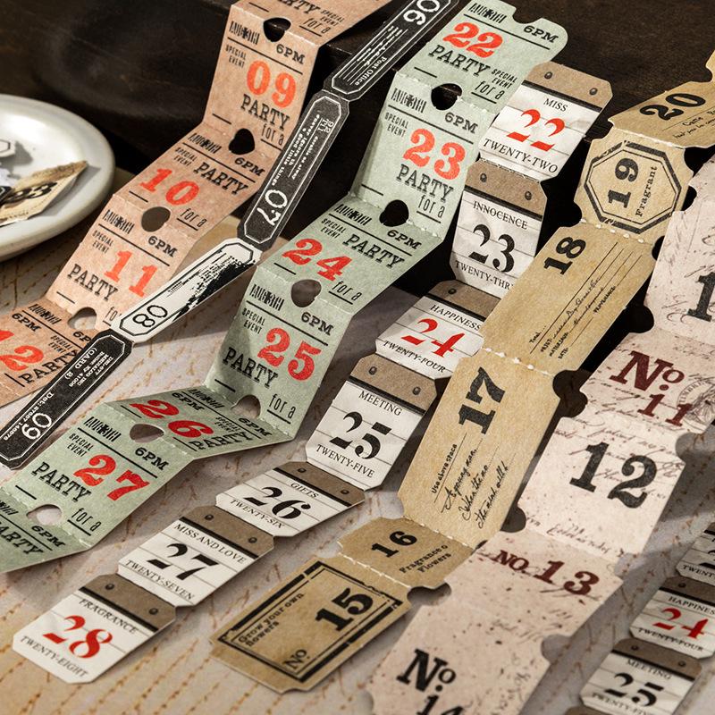 Ketchup Long Strip Retro Date Number Stickers for DIY Journal & Collage Decoration