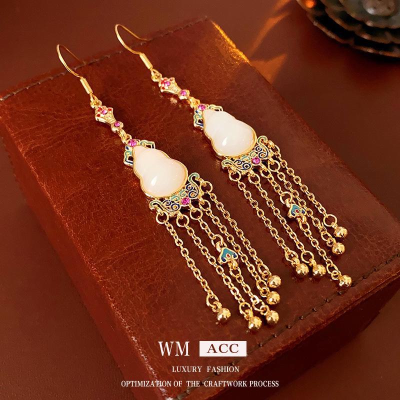 Оригинальные серьги-кисточки в виде тыквы с бриллиантами с золотым покрытием - Новый китайский стиль, элегантные и роскошные