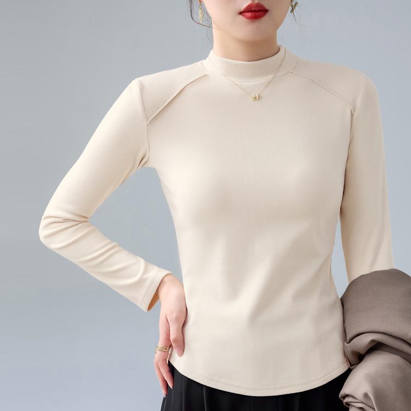 Осенне-зимняя женская блузка, теплая рубашка с длинными рукавами и полувысоким воротником