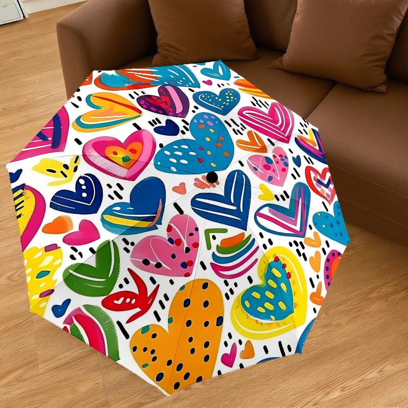 1PC Heart Pattern Umbrella-8-Rib Reinforced, Automatic Open, Lightweight & Durable, Fashion Accessory for Outdoor, J0356