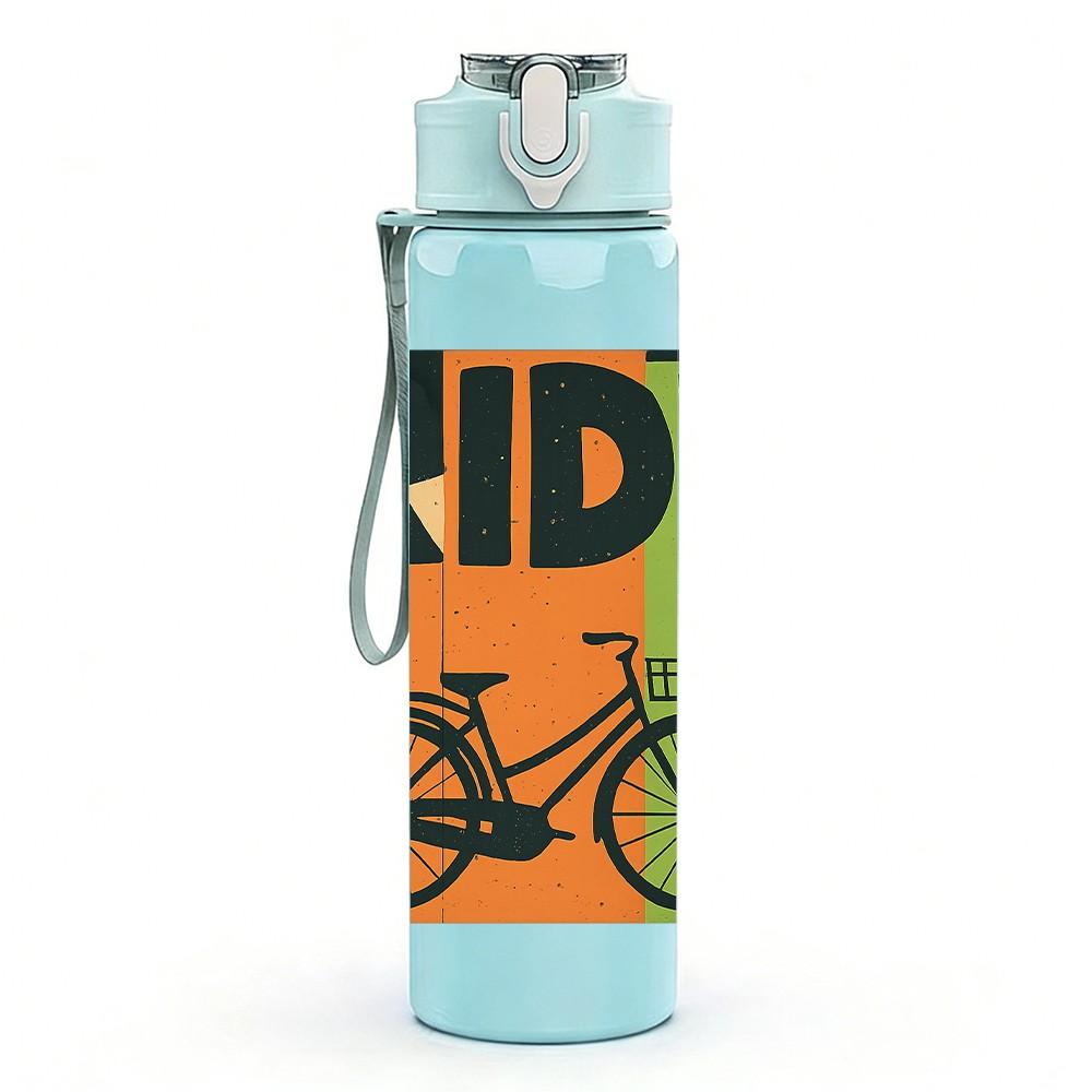 1PC Ride Graffiti Bicycle Letter 750ml Color Plastic Sports Water Bottle Leakproof Flip Straw Lid Suitable for Sports Office Home Use
