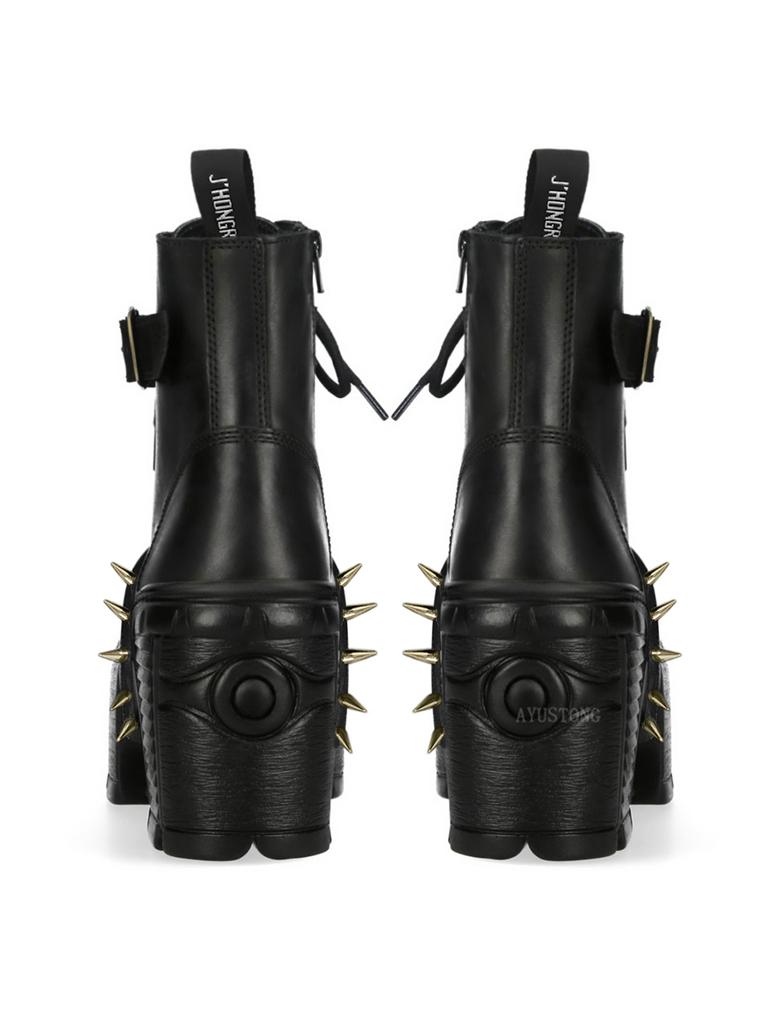 Thick Sole Round Belt Buckle Women's Short Boots 2025 Autumn New Street Punk Rock Lace-Up Boots Thick Heel Casual Boots