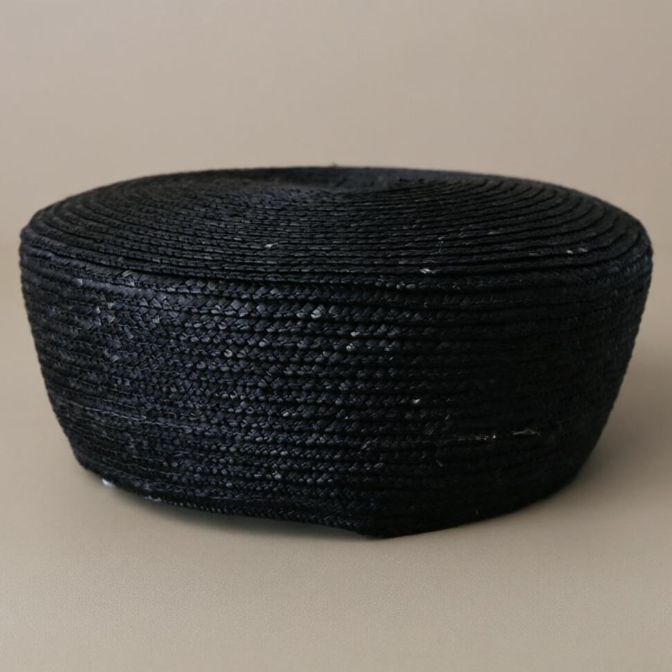 Ins Blogger Natural Straw Pillbox Hat Flat Berets Women HandWoven Sun Hat Summer Circle Concave Top Church Derby Party Beach Cap