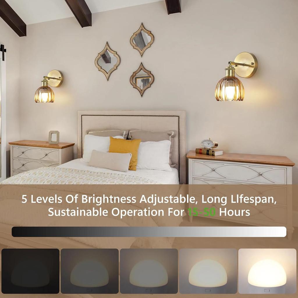 Винтажный стеклянный настенный светильник 2P RGB перезаряжаемая лампочка без проводки для гостиной, спальни, кабинета, гардеробной, лестничной клетки, декоративная лампа