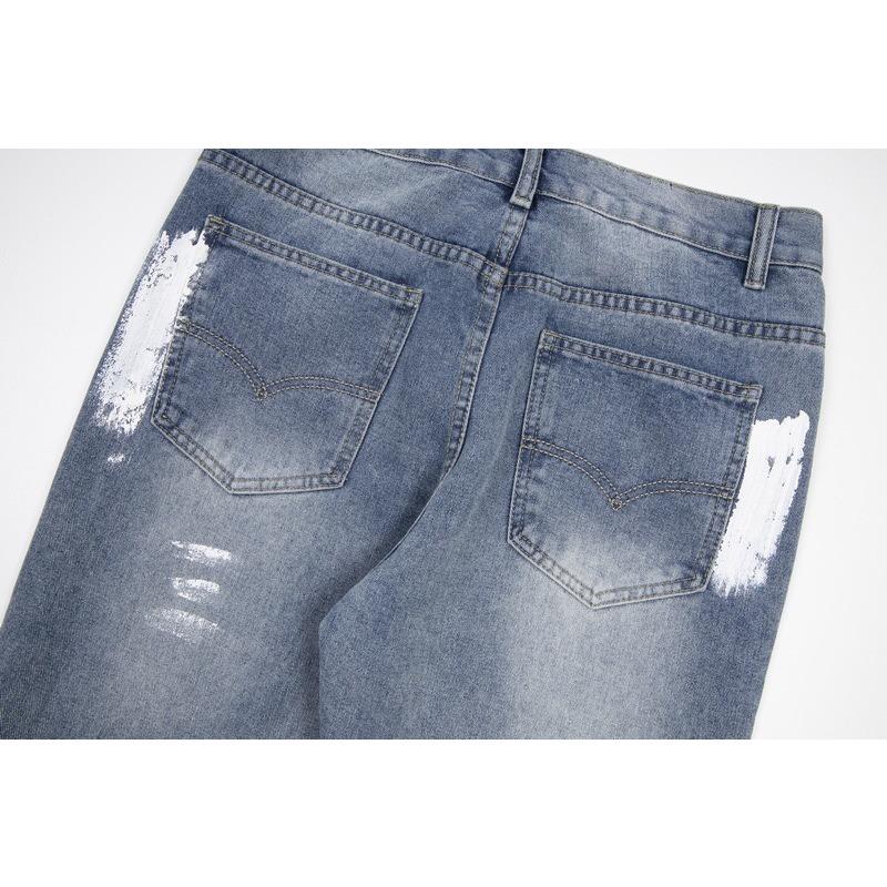 RogueWave High Street Washed Jeans Retro Personalized Straight-leg Splicing Flared Pants Trendy Denim Trousers