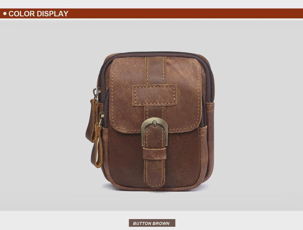 Мужская поясная сумка из натуральной матовой кожи - прочная спортивная и рабочая поясная сумка на молнии