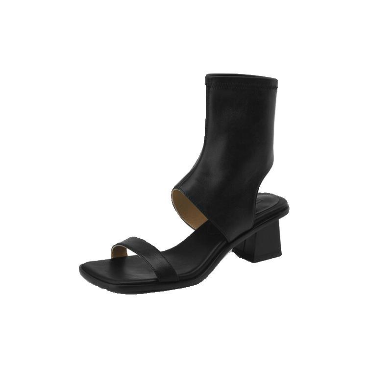 Римские классные сапоги женские летние 2024 года новые корейские босоножки с толстым каблуком и открытым носком высокие женские эластичные сапоги летние сапоги