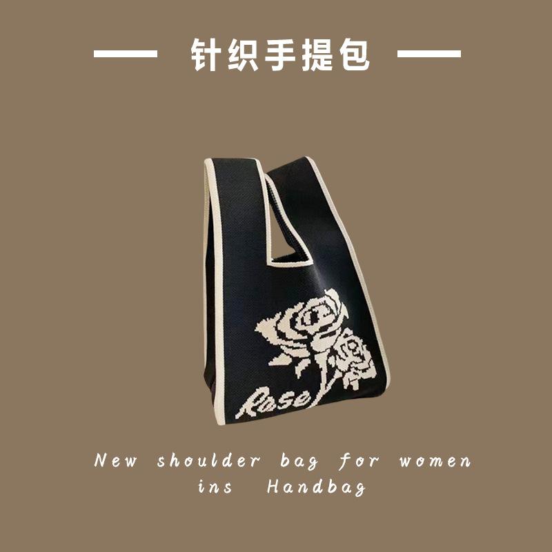 Ins Trendy Handbag Женская вязаная шерстяная сумка-ведро Ручная переноска Повседневная сумка-тоут Коробка для ланча