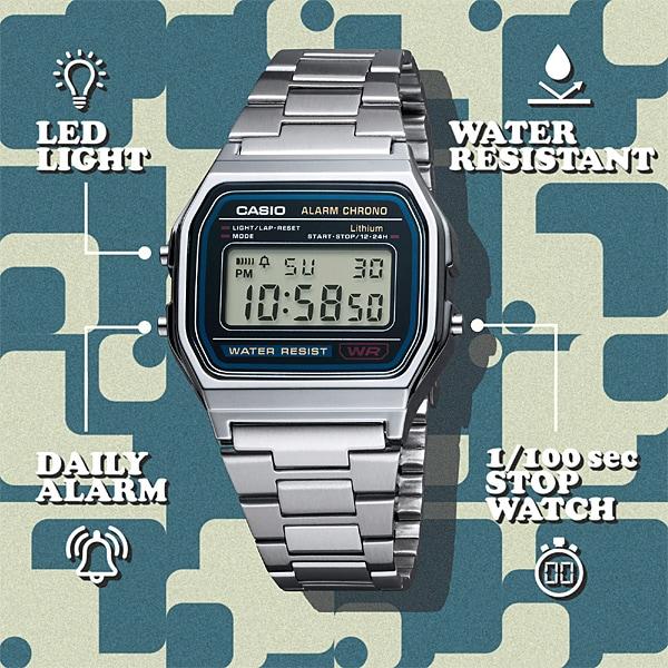 Casio Унисекс A158WA-1JH (Стандартные часы) Часы Square Watch Silver resin Цифровые