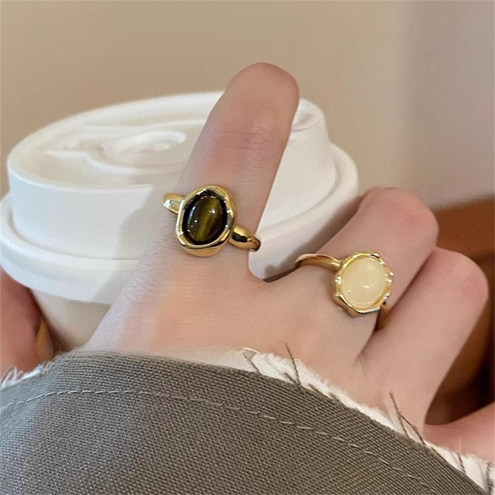 Открытое кольцо из камня тигровый глаз, кольцо на указательный палец, темперамент, нишевый дизайн, легкая роскошь, модное золотое кольцо
