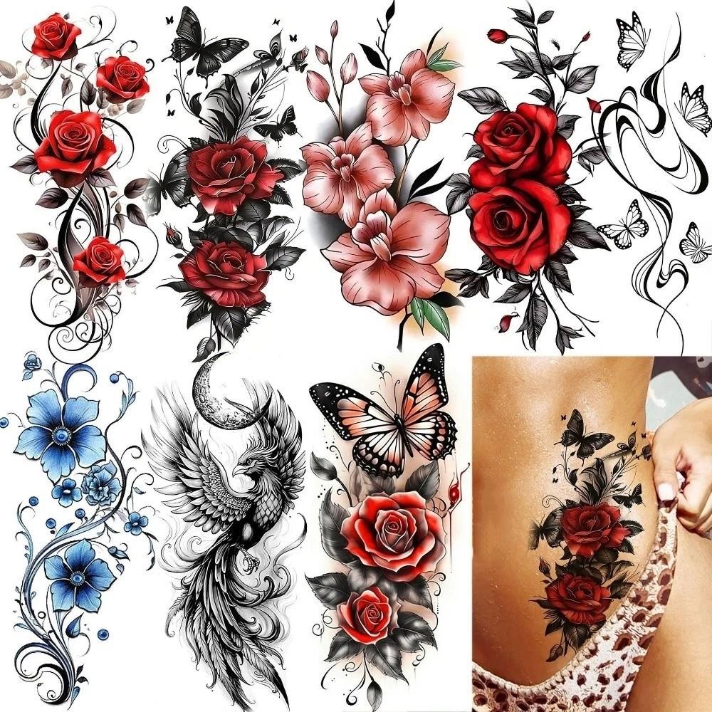 Flower Rose Temporary Tattoo Waterproof Instant Decals Realistic Body Art Sticker Daily Use