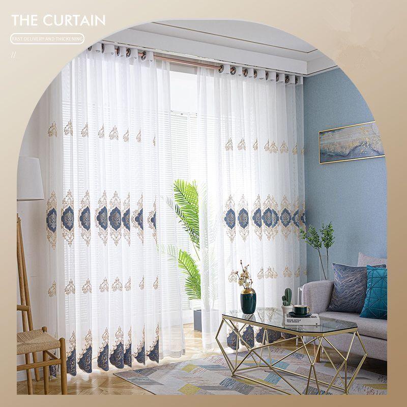 1pc Luxury European Embroidery Sheer Tulle Curtain Grommet Top Voile Curtain Suitable for Living Room, Bedroom, Kitchen, Bathroom, Home Decor,