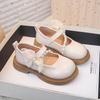 Spring new collection of children's shoes: fashionable bow-knot princess flats for girls, available in medium and large sizes, with pearl