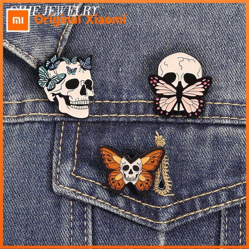 Xiaomi Punk Gothic Butterfly Skeleton Brooch Enamel Pins Skull Butterfly Metal Brooches Lapel Badge Halloween Jewelry Gift for Friends