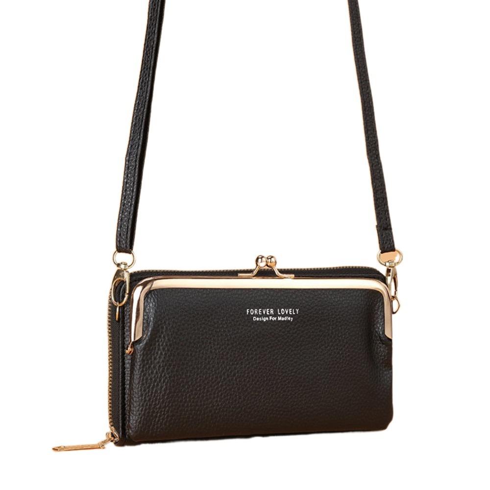 Однотонный кожаный кошелек на молнии для женщин, держатель для карт, модная сумка через плечо для телефона