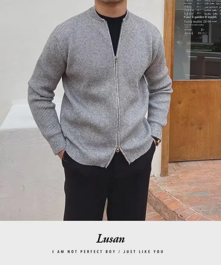 Мужской свободный вязаный свитер-кардиган куртка - модный корейский стиль для весны и осени 2024 года