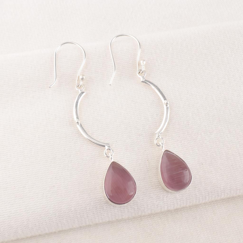 Украшения из камня Кошачий глаз фиолетового цвета, Ювелирные изделия из серебра 925 пробы, Великолепные серебряные серьги ручной работы, Для свадебного подарка