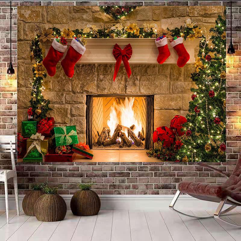 Рождественская елка, гобелен, Рождественский подарок, камин, снежинки, Санта-Клаус, зимнее украшение для фермерского дома, кухонное настенное одеяло