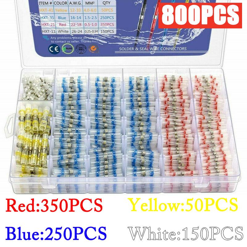 50-1200PCS Waterproof Solder Seal Wire Connectors Heat Shrink Butt Crimp Terminals Electrical Cable Splice for Automotive Marine
