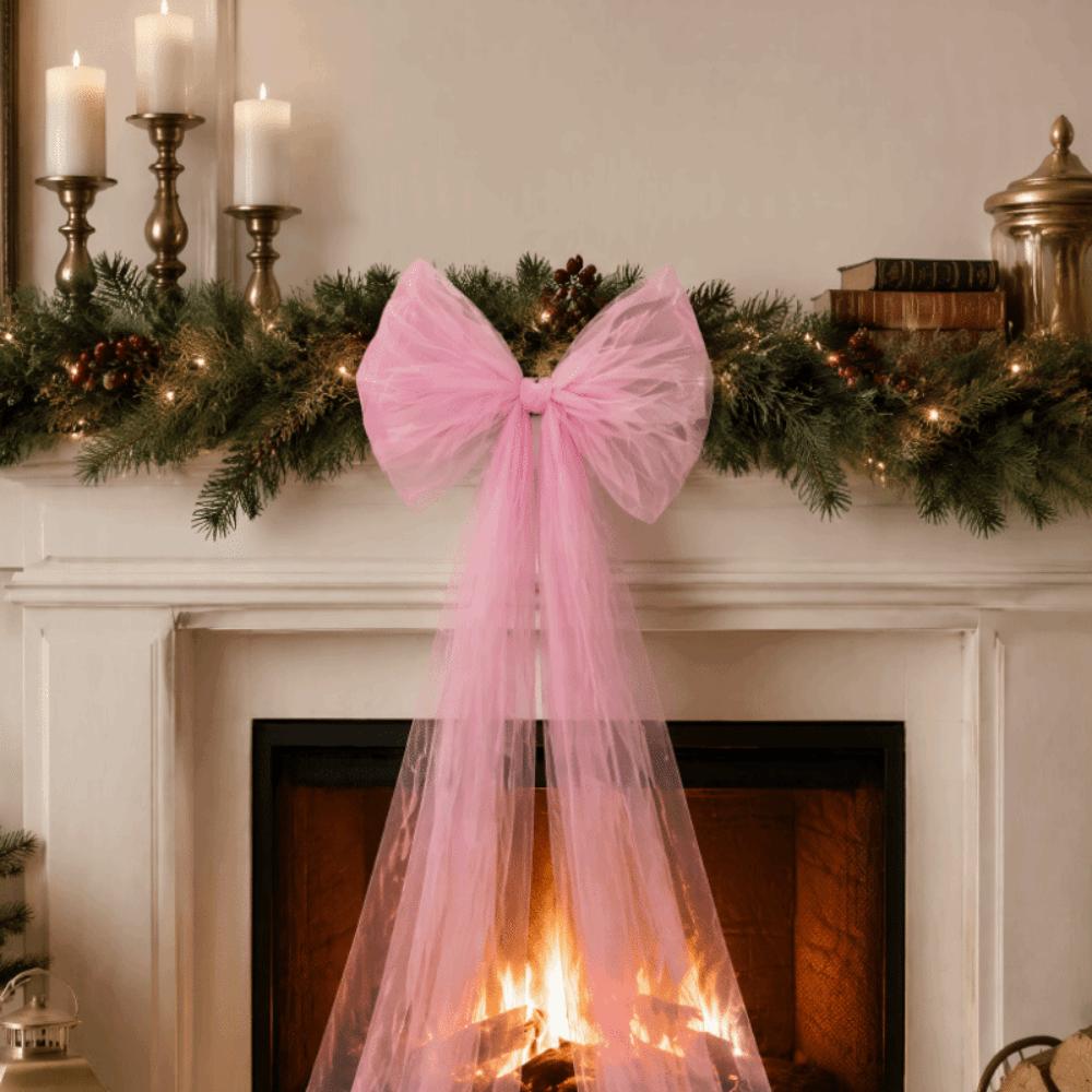 Long Streamers Large Gauze Christmas Bow Solid Color Christmas Wreaths Bow Staircase Decor