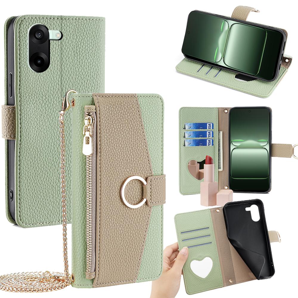 For OnePlus Nord CE5 5G/Ace 5 Racing 5G Case Mirror Wallet Leather Phone Cover with Chain Shoulder Strap