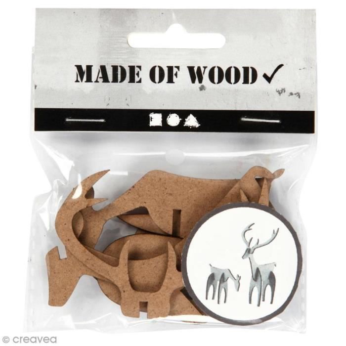Figurines 3D en bois à monter et décorer - Cerf et biche - 5 et 12,5 cm - 2 pcs