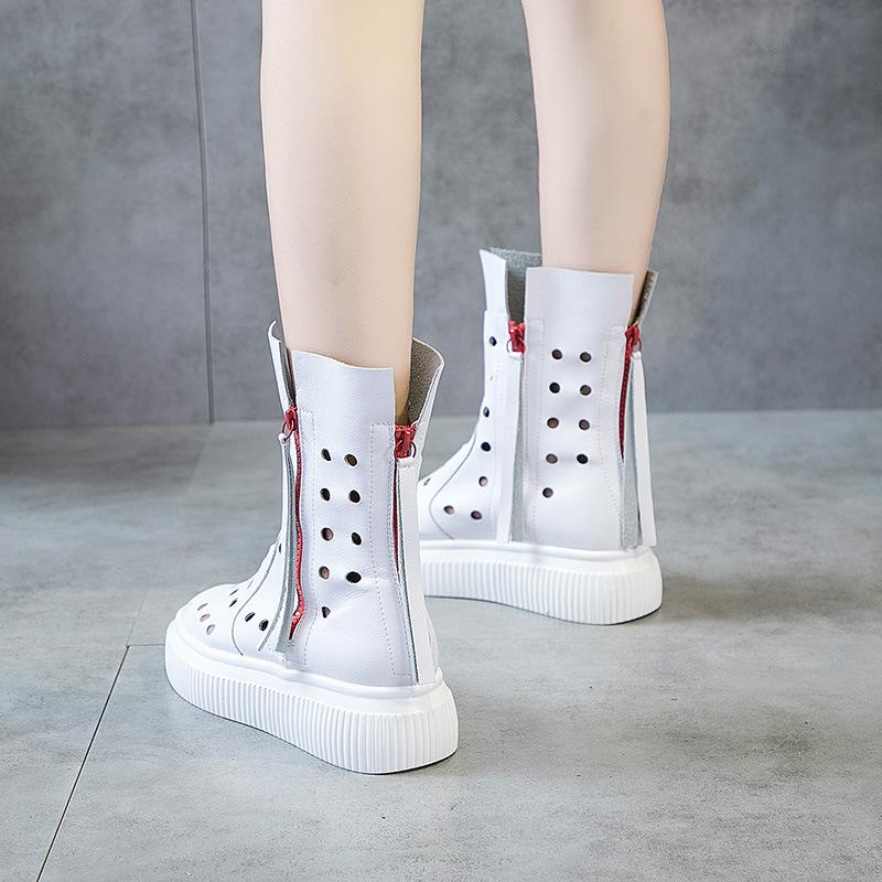 Модные женские ботинки из воловьей кожи с полыми отверстиями, лето 2024 г., новые туфли Matsuke на толстой подошве, женские модные ботинки на платформе с кисточками