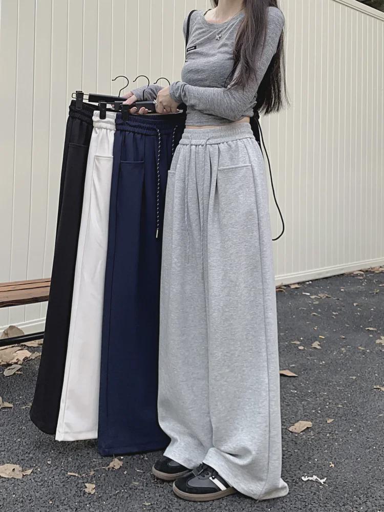 Женские повседневные брюки с широкими штанинами и эластичным поясом: Свободный крой, длина до пола, спортивные брюки для ранней осени