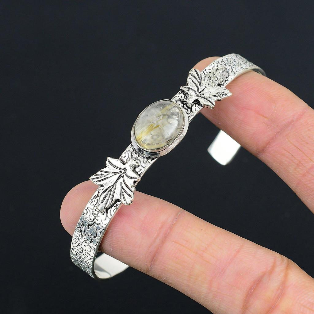 Halloween Deal 925 Sterling Silver Golden Rutile Gemstone Daughter Ethnic Bangle