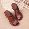 Thick-Heeled Soft Leather Outer Slippers Fish Mouth Comfortable Versatile Mid-Heeled Women Sandals Women'S Mother'S Shoes Women