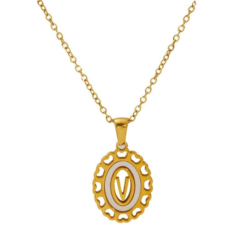 Titanium steel love hollow letter pendant female versatile fashion simple oval letter necklace female