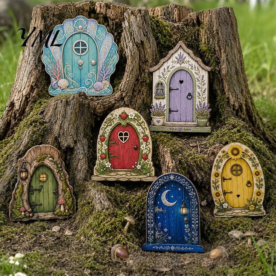 Small Fairy House Accessories Mini Wooden Door, 2D Flat Miniature Garden Rustic Nordic Style Decor Gate for DIY Craft, Dollhouse Accessory,