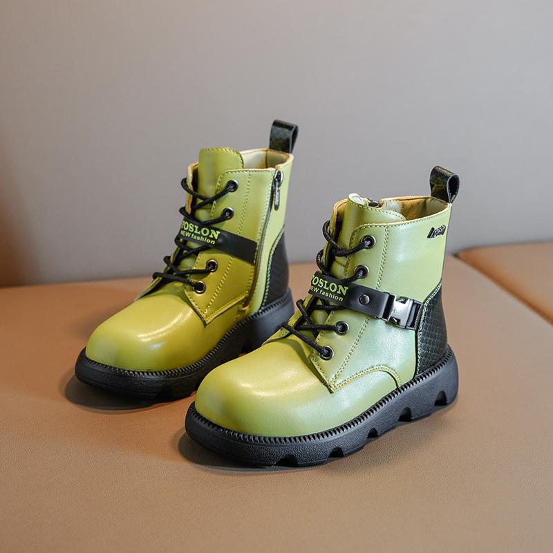 Детские модные ботинки, детские ботильоны, унисекс, для мальчиков и девочек, кожаные ботинки 2024 года, осень-зима, новые мотоциклетные ботинки с пряжкой и украшением