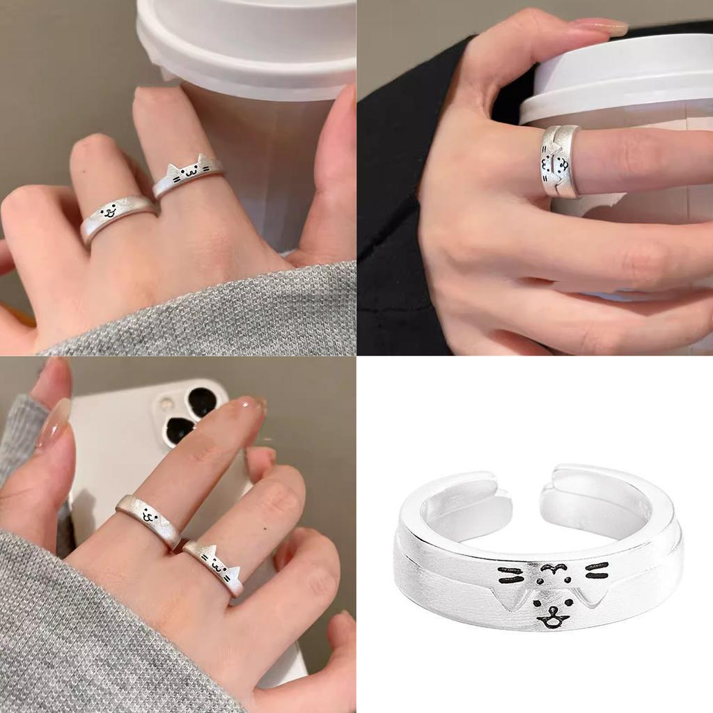 2 шт. Регулируемое милое кольцо с мультяшными кошками и собаками для женщин, регулируемый размер, кольцо дружбы, модное обручальное украшение