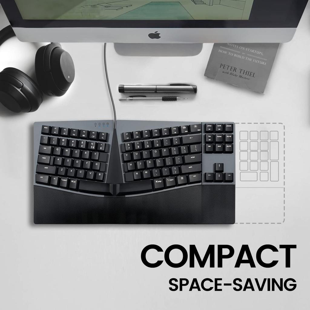 Perixx Px Ergo Mech Ergonomic Keyboard Mechanical Tenkeyless Low Profile Wired Connection USB Compatible with OS X Black English Layout Windows/Mac