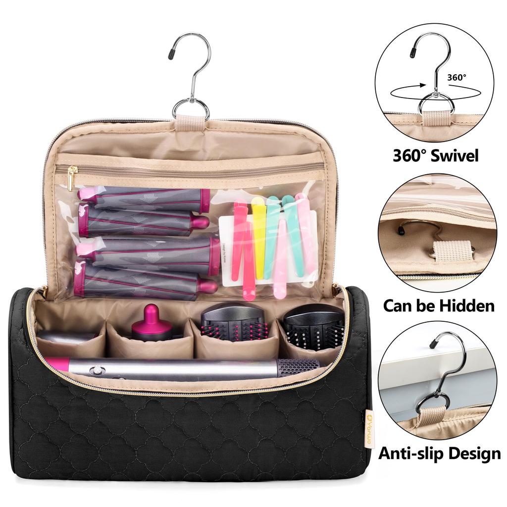 Travel Case Compatible for Dyson Airwrap Multi-Styler All Models and Attachments, Portable Storage Bag with Hanging Hook Black